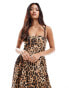 ASOS DESIGN square neck full skirt midi dress with godets in leopard print