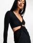 ASOS DESIGN long sleeve mini dress with twist not and cut out waist in black