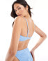 Фото #2 товара South Beach jacquard crinkle knot front bikini top in cornflower blue