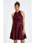 ფოტო #1 პროდუქტის Women's Satin High Neck Cowl Tie Skirt Dress