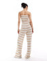 Фото #3 товара ASOS DESIGN crochet look stripe wide leg trousers co ord in stone