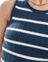 ASOS DESIGN knitted tank mini dress in navy stripe