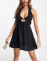 ASOS DESIGN halter neck natural plunge mini beach dress in black Черный, 32 - фото #1