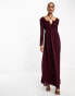 Фото #3 товара TFNC Tall halter neck long sleeve maxi dress with cut out details in plum