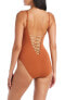 Bleu by Rod Beattie Women's Core-Lace-Down Mio One-Piece Swimsuit Cinnamon Sz 10