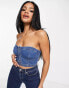 Rebellious Fashion Denim corset lace up bandeau top in blue