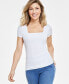 Фото #3 товара Women's Ribbed Square-Neck T-Shirt, Created for Macy's