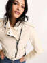 Mango – Bikerjacke aus Kunstleder in Beige