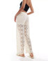 Фото #2 товара JDY Tall crochet wide leg trouser with short insert in stone