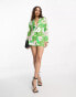 ASOS DESIGN Petite slimline tie back suit blazer with linen in retro floral print Разноцветный, 32 - фото #2