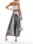 Y.A.S high waisted maxi skirt in grey metallic