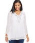 Alfani Women's Angel Sleeve Embroidered Sheer Top White 6