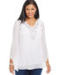 Фото #1 товара Alfani Women's Angel Sleeve Embroidered Sheer Top White 6