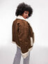 Фото #4 товара Topshop Curve faux shearling car coat in chocolate