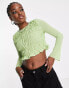 Фото #2 товара The Frolic shirred fluted sleeve crop blouse in sap green