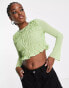 The Frolic shirred fluted sleeve crop blouse in sap green