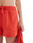 Фото #5 товара Monki co-ord drawstring waist linen shorts in red