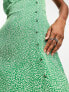 Фото #3 товара Only button down side midi dress in green micro leo print