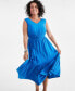 Фото #3 товара Women's Cotton Gauze V-Neck Midi Dress, Created for Macy's