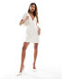 Kaiia boucle plunge neck zip through mini dress in ivory Бежевый, 40 - фото #1