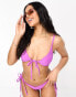 ASOS DESIGN checkerboard towelling tie front crop bikini top in purple