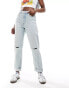 Фото #2 товара ASOS DESIGN relaxed mom jean in light blue with rip