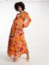 ASOS DESIGN Tall button through pintuck maxi dress with lace inserts in orange floral print