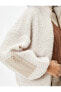 Peluş Sweatshirt Fermuarlı Dik Yaka Cep Detaylı İki Farklı Kumaş Kullanımlı