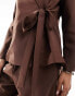 Pieces wrap front blazer co-ord in chocolate brown