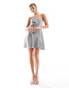 Фото #4 товара ASOS DESIGN satin bandeau asymetric hem mini dress with ruched bodice detail in grey