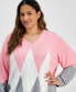 ფოტო #3 პროდუქტის Plus Size Argyle Colorblocked Sweater