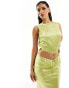 Фото #1 товара Kaiia satin high neck open tie back top co-ord in lime