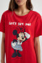Fall in Love Disney Mickey & Minnie Regular Fit Bisiklet Yaka Kısa Kollu Elbise