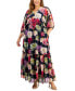 Фото #1 товара Plus Size V-Neck Chiffon Elbow-Sleeve Maxi Dress