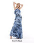 ASOS DESIGN Tall ruffle halter bias maxi dress with ruffle hem in blue animal print 38 - фото #1