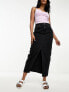 New Look split front denim maxi skirt in black wash