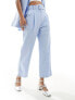 ASOS DESIGN tailored belted trouser with linen in light blue