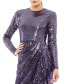 Фото #3 товара Women's Sequined High Neck Long Sleeve Draped Gown