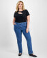 Фото #1 товара Plus Size High-Rise Rhinestone-Trim Jeans, Created for Macy's