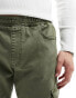 DTT slim fit garment dyed cuffed cargo trousers in khaki