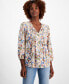 Women's Floral-Print Pintucked Peasant Blouse