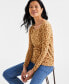 Фото #2 товара Women's Printed Long Sleeve Scoop-Neck Top, Created for Macy's