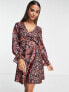 Фото #1 товара Miss Selfridge mix print v neck ruffle dress