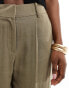 Vero Moda linen wide leg dad trousers in khaki green Зеленый, L - EU 40 - фото #5