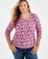 Фото #1 товара Plus Size Printed 3/4-Sleeve V-Neck Top, Created for Style & Co