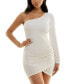 Juniors' One-Shoulder Glitter-Knit Wrap-Skirt Bodycon Dress