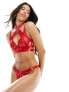 Фото #1 товара Hunkemoller Valentines Clementine lace and mesh strappy bra with hardwear detail in red
