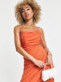Фото #3 товара Rare London mesh drape wrap midi pencil dress in orange