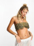 Фото #1 товара Miss Selfridge fringe ruched halterneck bikini top in khaki