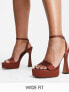 Фото #1 товара ASOS DESIGN Wide Fit Noon platform barely there heeled sandals in chocolate